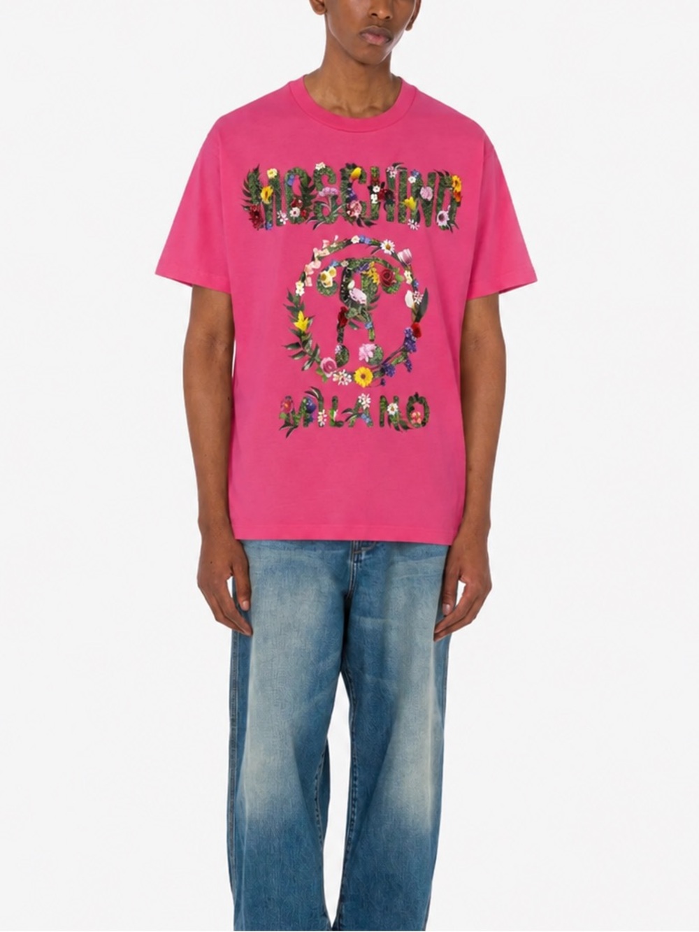 Moschino Pink Logo Floral Short Sleeve Graphic Tee